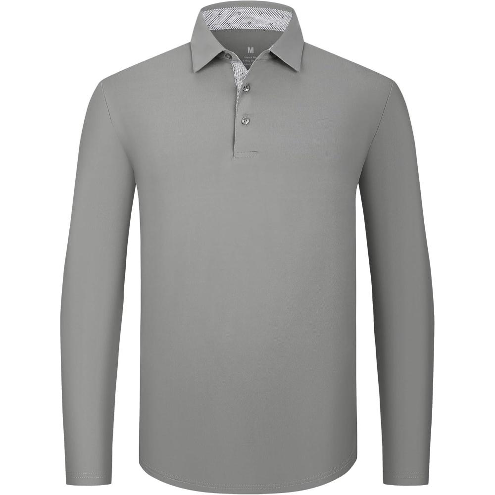 imageSAMERM Mens Long Sleeve Golf Shirts Casual Polo Shirts for Men Performance Collar Shirts Workwear OfficeMens Polo Grey