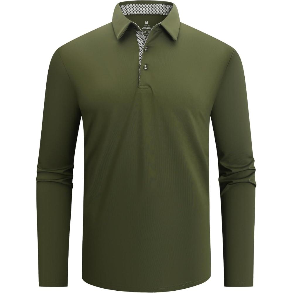 imageSAMERM Mens Long Sleeve Golf Shirts Casual Polo Shirts for Men Performance Collar Shirts Workwear OfficeMens Polo Olive Green