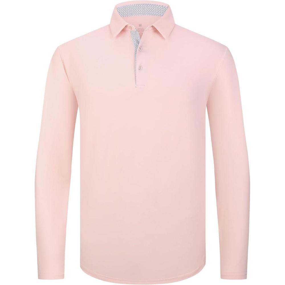 imageSAMERM Mens Long Sleeve Golf Shirts Casual Polo Shirts for Men Performance Collar Shirts Workwear OfficeMens Polo Pink