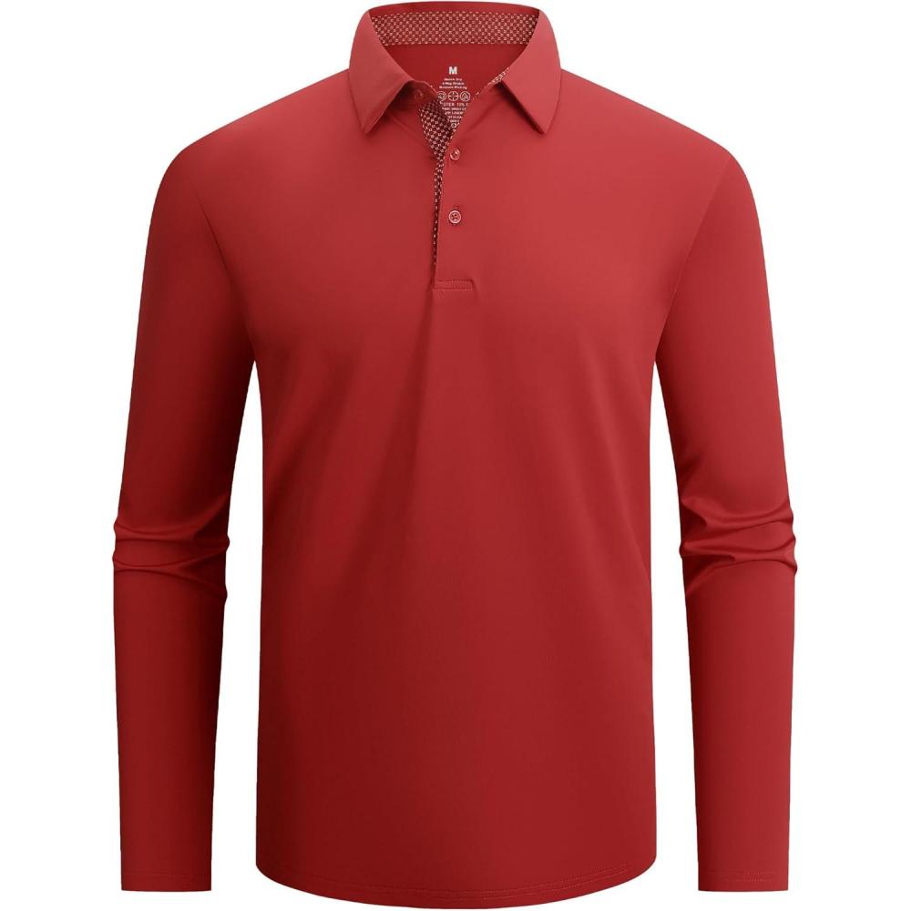 imageSAMERM Mens Long Sleeve Golf Shirts Casual Polo Shirts for Men Performance Collar Shirts Workwear OfficeMens Polo Red