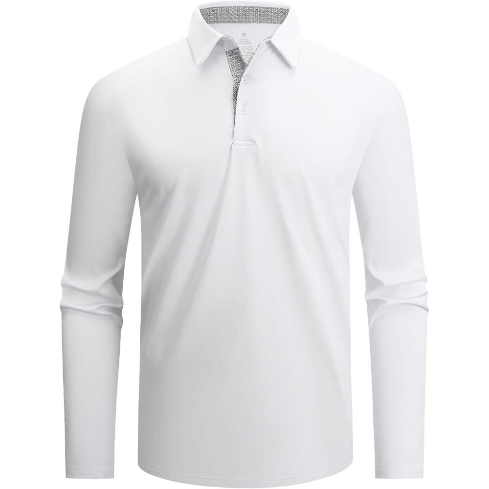imageSAMERM Mens Long Sleeve Golf Shirts Casual Polo Shirts for Men Performance Collar Shirts Workwear OfficeMens Polo White