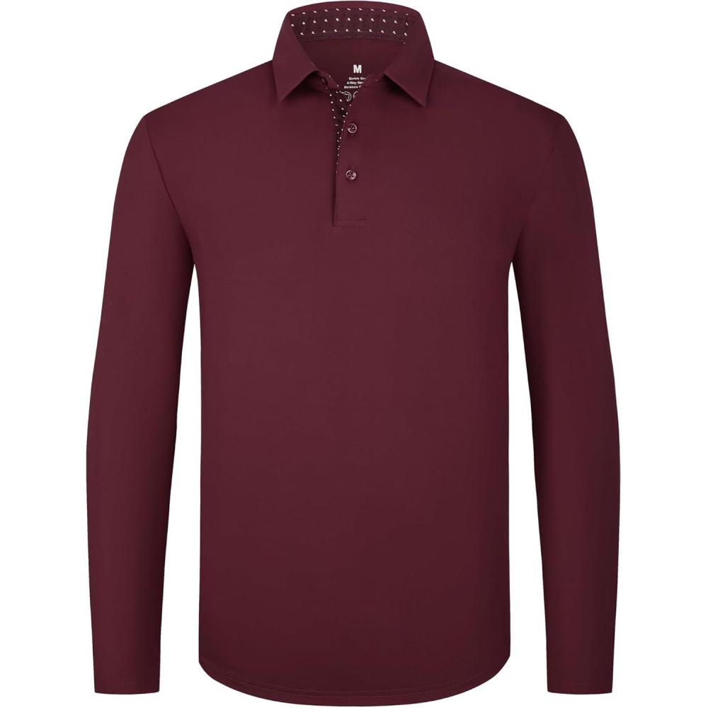 imageSAMERM Mens Long Sleeve Golf Shirts Casual Polo Shirts for Men Performance Collar Shirts Workwear OfficeMens Polo Wine Red