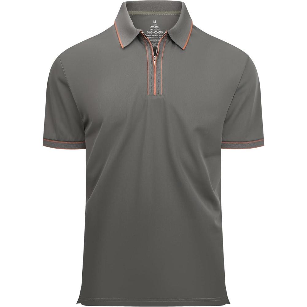 imageSAMERM Mens Zipper Golf Shirts Short Sleeve Casual Polo Shirts Moisture Wicking Solid Golf Shirt FashionGreen Polo Shirt