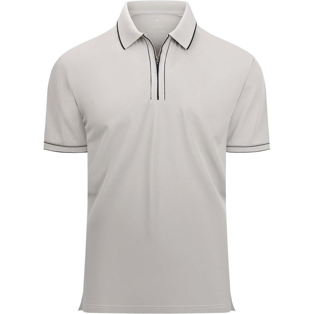 imageSAMERM Mens Zipper Golf Shirts Short Sleeve Casual Polo Shirts Moisture Wicking Solid Golf Shirt FashionGrey Polo Shirt