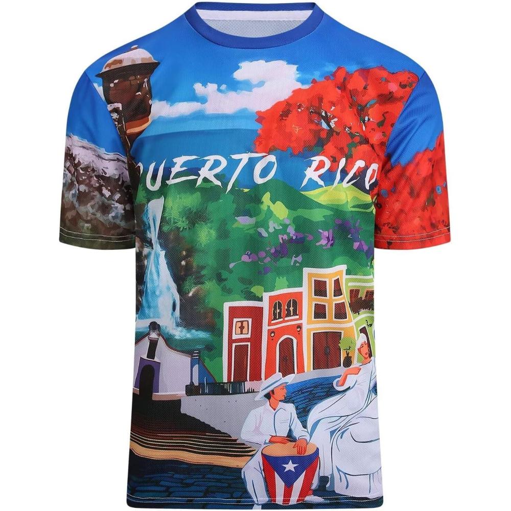 imageSAMERM Puerto Rico Shirt for Men Quick Dry Crop Top Printed Hispanic Heritage Month Boricua Rican Flag TShirtBlue Dance