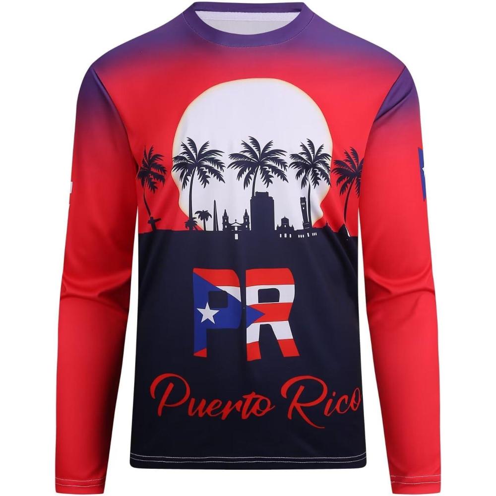 imageSAMERM Puerto Rico Shirt for Men Quick Dry Crop Top Printed Hispanic Heritage Month Boricua Rican Flag TShirtRed