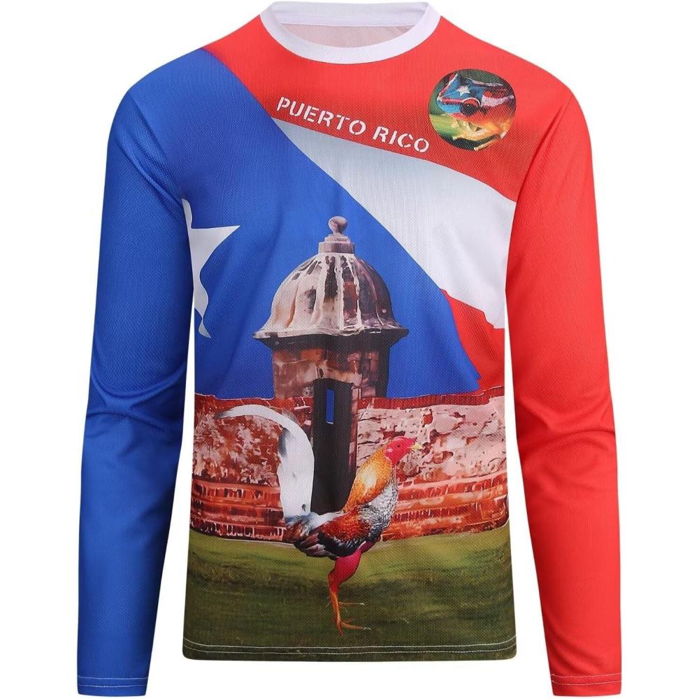 imageSAMERM Puerto Rico Shirt for Men Quick Dry Crop Top Printed Hispanic Heritage Month Boricua Rican Flag TShirtRed Blue