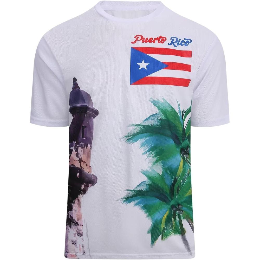 imageSAMERM Puerto Rico Shirt for Men Quick Dry Crop Top Printed Hispanic Heritage Month Boricua Rican Flag TShirtWhite Tree