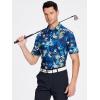 SAMERM Golf Shirts for Men Super Stretch Jacquard Dry Fit Golf Polo Moisture Wicking Short Sleeve Polo Shirts for Men(Navy Palm Polo)