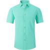 SAMERM Mens Dress Shirt Wrinkle Free Moisture Wicking 4-Way High Stretch Super Soft Casual Button Down Shirts(Lightgreen Short Sleeve Shirt)
