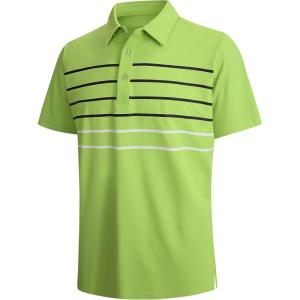 SAMERM Golf Shirts for Men Dry Fit Short Sleeve Mens Golf Shirt Performance Moisture Wicking Polo Shirts for Men(87-stripepolo-grassgreen)