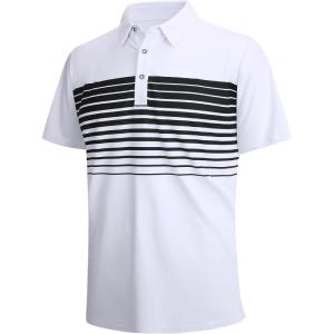 SAMERM Golf Shirts for Men Dry Fit Short Sleeve Mens Golf Shirt Performance Moisture Wicking Polo Shirts for Men(87-stripepolo-white)