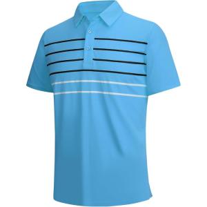 SAMERM Golf Shirts for Men Dry Fit Short Sleeve Mens Golf Shirt Performance Moisture Wicking Polo Shirts for Men(Blue Stripe Polo)