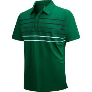 SAMERM Golf Shirts for Men Dry Fit Short Sleeve Mens Golf Shirt Performance Moisture Wicking Polo Shirts for Men(Green Stripe Polo)