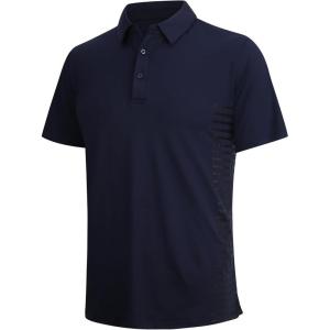 SAMERM Golf Shirts for Men Dry Fit Short Sleeve Mens Golf Shirt Performance Moisture Wicking Polo Shirts for Men(Navy Stripe Polo)