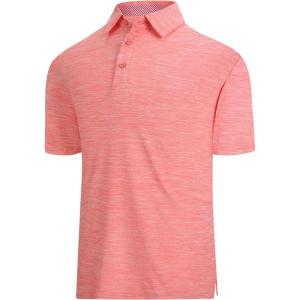 SAMERM Golf Shirts for Men Dry Fit Short Sleeve Mens Golf Shirt Performance Moisture Wicking Polo Shirts for Men(Pink Solid Polo Shirt)