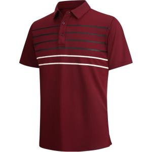 SAMERM Golf Shirts for Men Dry Fit Short Sleeve Mens Golf Shirt Performance Moisture Wicking Polo Shirts for Men(Wine Stripe Polo)