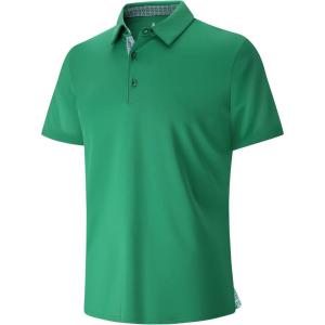 SAMERM Golf Shirts for Men Dry Fit Short Sleeve Moisture Wicking Casual Solid Stylish Mens Polo Shirts, Green, L