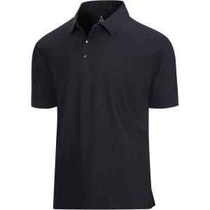 SAMERM Golf Shirts for Men Super Stretch Jacquard Dry Fit Golf Polo Moisture Wicking Short Sleeve Polo Shirts for Men(Black Seamless Polo)