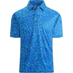SAMERM Golf Shirts for Men Super Stretch Jacquard Dry Fit Golf Polo Moisture Wicking Short Sleeve Polo Shirts for Men(Blue)