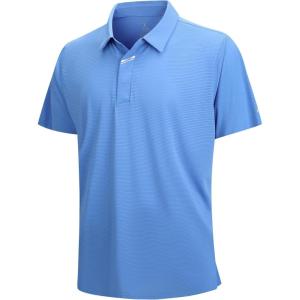 SAMERM Golf Shirts for Men Super Stretch Jacquard Dry Fit Golf Polo Moisture Wicking Short Sleeve Polo Shirts for Men(Blue Jacquard Golf Polo)