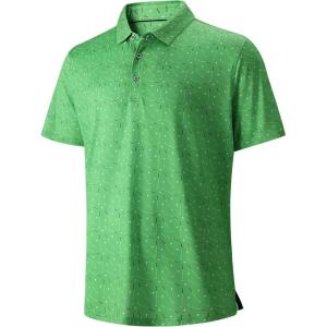 SAMERM Golf Shirts for Men Super Stretch Jacquard Dry Fit Golf Polo Moisture Wicking Short Sleeve Polo Shirts for Men(Green Golf Club Shirt)