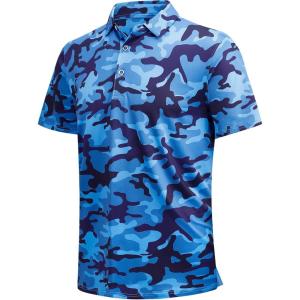 SAMERM Golf Shirts for Men Super Stretch Jacquard Dry Fit Golf Polo Moisture Wicking Short Sleeve Polo Shirts for Men(Navy Camouflage Polo)