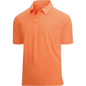 SAMERM Golf Shirts for Men Super Stretch Jacquard Dry Fit Golf Polo Moisture Wicking Short Sleeve Polo Shirts for Men(Orange Seamless Polo)