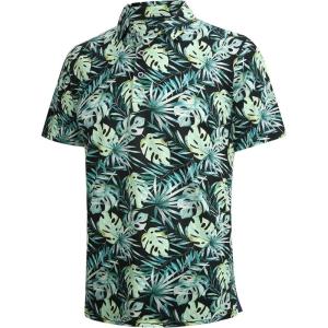 SAMERM Golf Shirts for Men Super Stretch Jacquard Dry Fit Golf Polo Moisture Wicking Short Sleeve Polo Shirts for Men(Palm Black Polo)