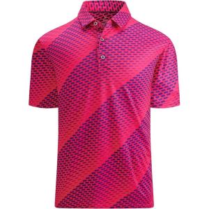 SAMERM Golf Shirts for Men Super Stretch Jacquard Dry Fit Golf Polo Moisture Wicking Short Sleeve Polo Shirts for Men(Pink)