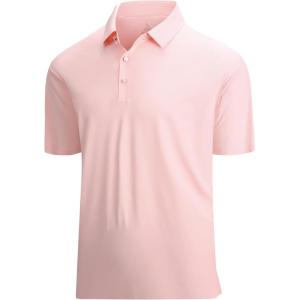 SAMERM Golf Shirts for Men Super Stretch Jacquard Dry Fit Golf Polo Moisture Wicking Short Sleeve Polo Shirts for Men(Pink Seamless Polo)