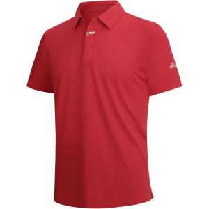 SAMERM Golf Shirts for Men Super Stretch Jacquard Dry Fit Golf Polo Moisture Wicking Short Sleeve Polo Shirts for Men(Red Jacquard Golf Polo)
