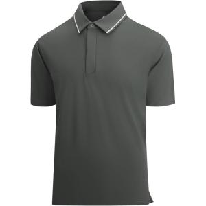 SAMERM Golf Shirts for Men Super Stretch Jacquard Dry Fit Golf Polo Moisture Wicking Short Sleeve Polo Shirts for Men(Z Dark Gary)