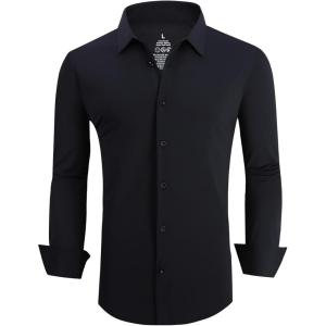 SAMERM Mens Dress Shirt Wrinkle Free Moisture Wicking 4-Way High Stretch Super Soft Casual Button Down Shirts(Black Long Sleeve Shirt)