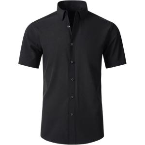 SAMERM Mens Dress Shirt Wrinkle Free Moisture Wicking 4-Way High Stretch Super Soft Casual Button Down Shirts(Black Short Sleeve Shirt)