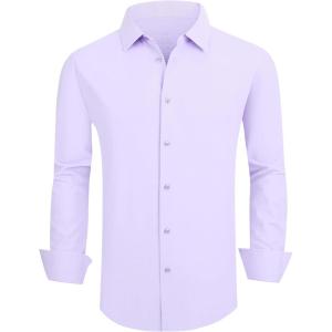 SAMERM Mens Dress Shirt Wrinkle Free Moisture Wicking 4-Way High Stretch Super Soft Casual Button Down Shirts(Mens Shirt Purple)