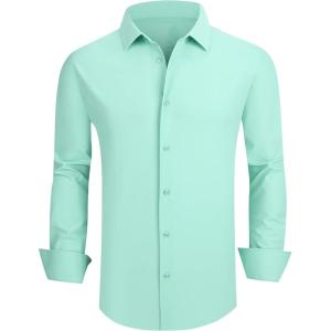 SAMERM Mens Dress Shirt Wrinkle Free Moisture Wicking 4-Way High Stretch Super Soft Casual Button Down Shirts(New Light Green)