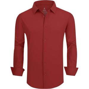 SAMERM Mens Dress Shirt Wrinkle Free Moisture Wicking 4-Way High Stretch Super Soft Casual Button Down Shirts(New Red)