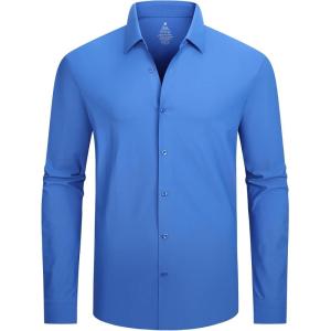 SAMERM Mens Dress Shirt Wrinkle Free Moisture Wicking 4-Way High Stretch Super Soft Casual Button Down Shirts(Seamless Royal Blue)
