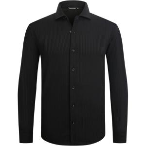 SAMERM Mens Dress Shirt Wrinkle Free Moisture Wicking 4-Way High Stretch Super Soft Casual Button Down Shirts(Stripe Black)