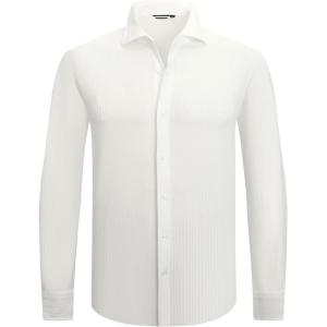 SAMERM Mens Dress Shirt Wrinkle Free Moisture Wicking 4-Way High Stretch Super Soft Casual Button Down Shirts(Stripe White)