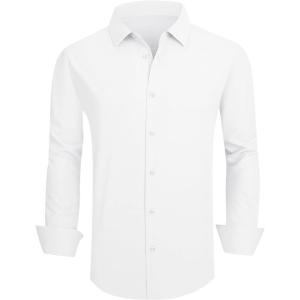 SAMERM Mens Dress Shirt Wrinkle Free Moisture Wicking 4-Way High Stretch Super Soft Casual Button Down Shirts(White Long Sleeve Shirt)