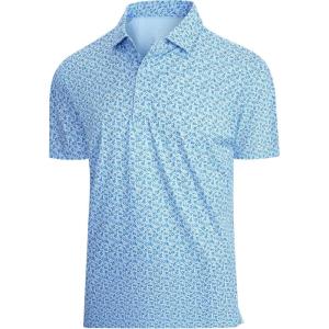 SAMERM Mens Golf Shirts Short Sleeve Dry Fit Performance Moisture Wicking Print Sport Polo Shirts for Men Casual(Blue Flower Golf Shirt)