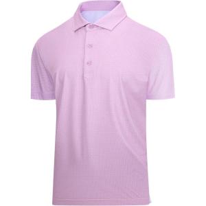SAMERM Mens Golf Shirts Short Sleeve Dry Fit Performance Moisture Wicking Print Sport Polo Shirts for Men Casual(Pink Dots Golf Shirt)