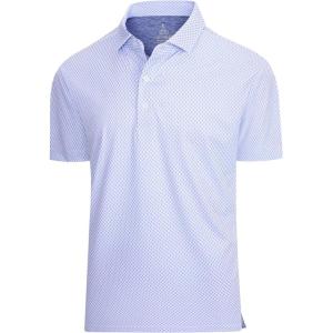 SAMERM Mens Golf Shirts Short Sleeve Dry Fit Performance Moisture Wicking Print Sport Polo Shirts for Men Casual(White Circle Golf Shirt)
