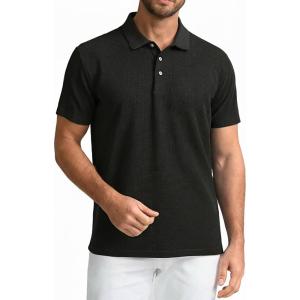 SAMERM Mens Knit Polo Shirts Short Sleeve Textured Casual Polo Shirt Fashion Stylish Lightweight Breathable T Shirt for Men(126black Golf Polo)