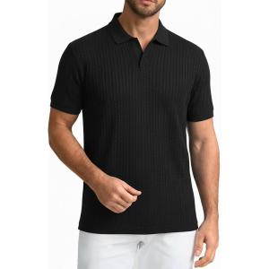 SAMERM Mens Knit Polo Shirts Short Sleeve Textured Casual Polo Shirt Fashion Stylish Lightweight Breathable T Shirt for Men(Black)