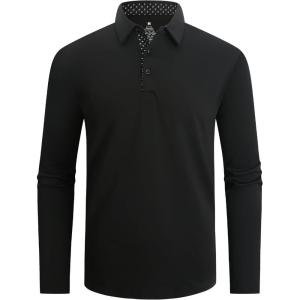SAMERM Men’s Long Sleeve Golf Shirts Casual Polo Shirts for Men Performance Collar Shirts Workwear Office(Mens Polo Black)