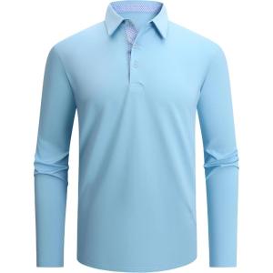 SAMERM Men’s Long Sleeve Golf Shirts Casual Polo Shirts for Men Performance Collar Shirts Workwear Office(Mens Polo Blue)