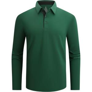 SAMERM Men’s Long Sleeve Golf Shirts Casual Polo Shirts for Men Performance Collar Shirts Workwear Office(Mens Polo Green)